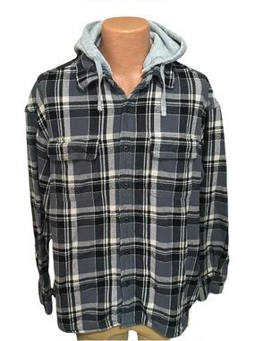 Men’s AE American Eagle Relaxed Hooded Flannel Shirt XL